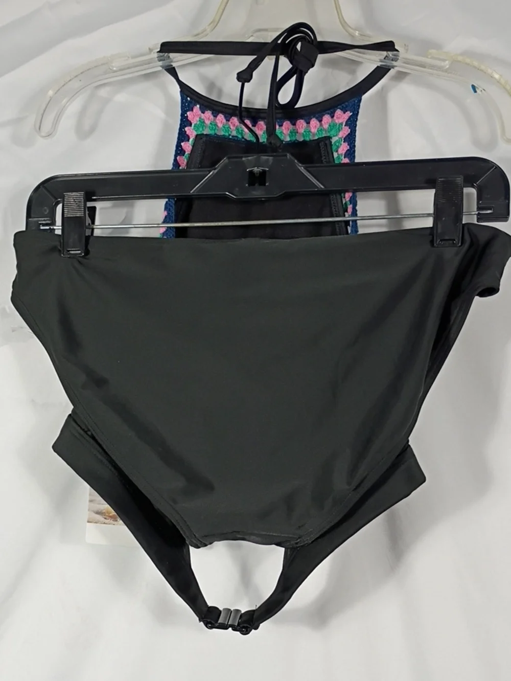 NWT Seekers Australia High Neck Black Bikini with Pink & Teal Trim Womens Sz 10